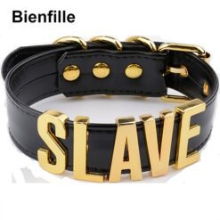 Sissy "Slave" Leather Necklace - BlackGold