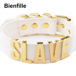 Sissy "Slave" Leather Necklace - WhiteGold