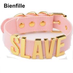 Sissy "Slave" Leather Necklace - PinkGold