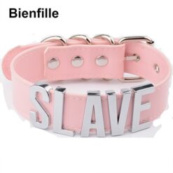 Sissy "Slave" Leather Necklace - PinkSilver