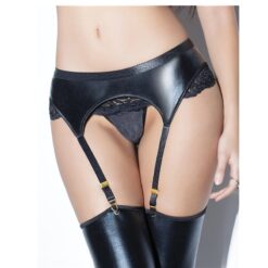 Sexy Leather Garter Belt + Panty - black Garter, M