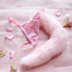 Lovely Bunny & Kitty Tail Panties - Fox tail Pink, One Size