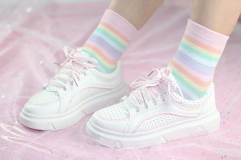 [WPLOIKJD]Youth Beautiful Beautiful Kawaii Girl Rainbow Socks Comfortable Japanese Harajuku Elegant Calcetines Mujer Socks