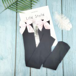 Lolita Pink Bow Stockings - Black
