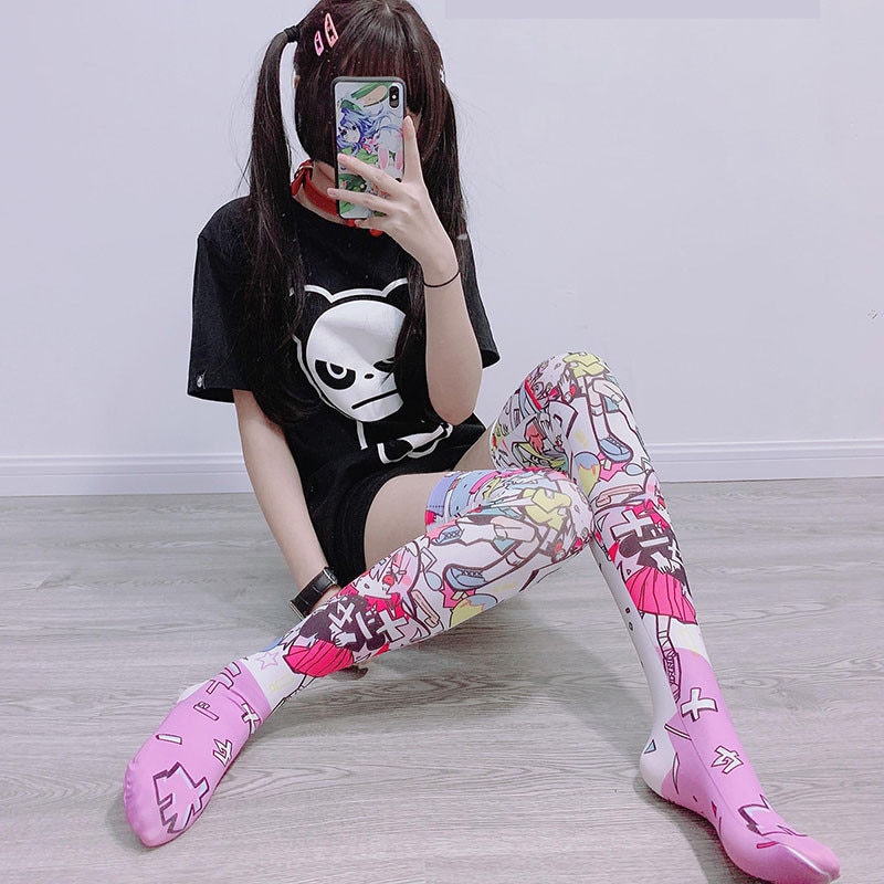Purr Print Silk Thigh Highs - Image 3