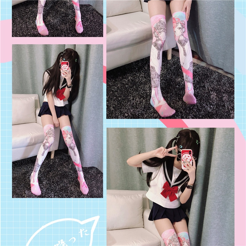 Purr Print Silk Thigh Highs - Image 4
