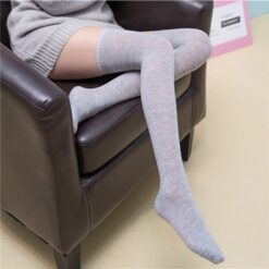Candy Stripe Cozy Thigh Socks - gray