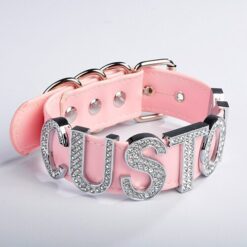 “Custom Word” Sparkly Leather Choker - PinkSilver
