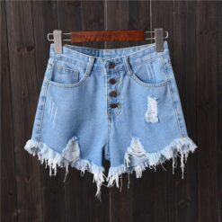 Trendy High Waist Denim Mini Shorts - Sky Blue, 5XL