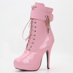 Locked Sissy Lace-Up Heels - Pink shiny, 11