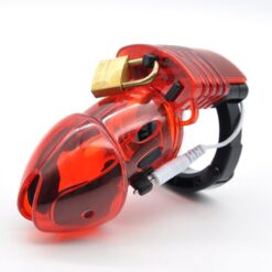 Sissy Trainer Eletro Shock Chastity  Device - Transparent Red, with power box