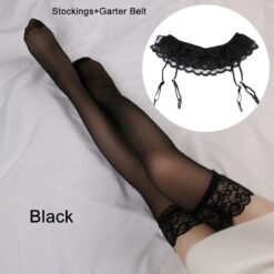 Sissy Lace Set (Stockings + Garter Belt) - Black
