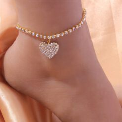 Heart Chain Rhinestone Anklet - Image 3