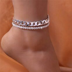Heart Chain Rhinestone Anklet - Image 4