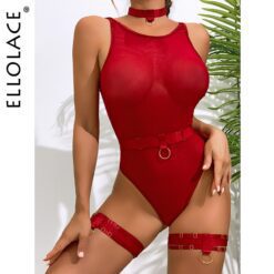 Tease & Please Bodysuit Set - Burgundy, L