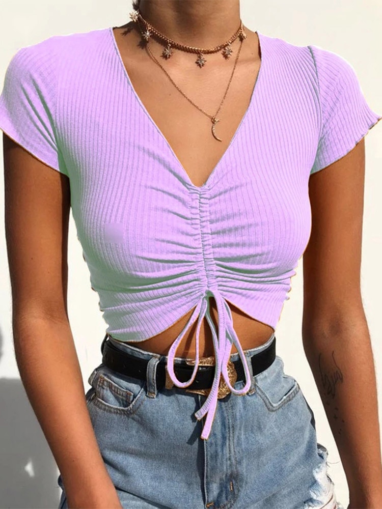 Tie-Up V-Neck Crop Tank - Image 2