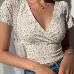 French Floral V-Neck Tee