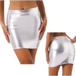 Glossy Latex Mini Skirt - Silver, L