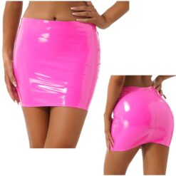 Glossy Latex Mini Skirt - Pink, XL