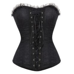 Lace Overbust Boned Corset - 2163-Black, XXL