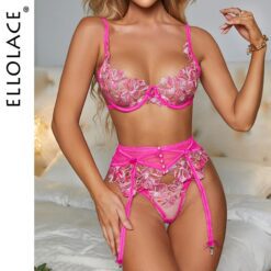 Fancy Floral Bra Set - Pink, M