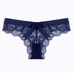 Lacy Love Bow Thong - Navy Blue, XL