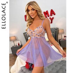Delicate Girly Lace Nightie - Purple, S