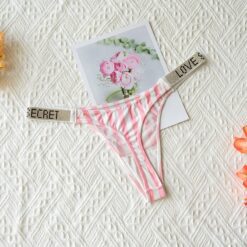 Secret Bella Bliss Thong - Pink Stirped, L