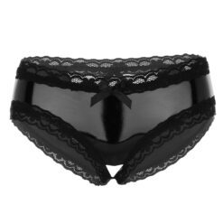Open Crotch Leather Panties - Black, M