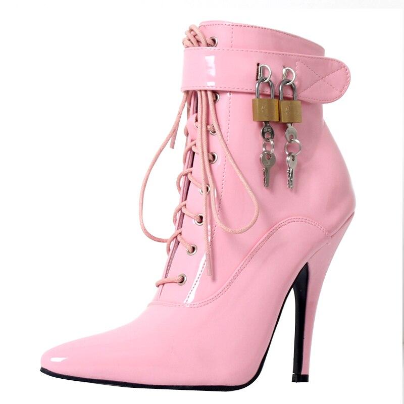 JIALUOWEI New Women 12cm High heel sexy Fetish Cross-tied Pointed Toe Stiletto Buckle ankle Strap Boots with padlocks DWT TV CD JIALUOWEI New Women 12cm High heel sexy Fetish Cross-tied Pointed Toe Stiletto Buckle ankle Strap Boots with padlocks DWT TV CD