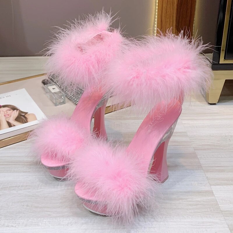 Feather Platform Showgirl Heels