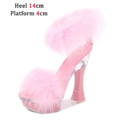 Feather Platform Showgirl Heels - Pink 14cm, 40