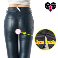 Crotchless Cutie Leather Pants - Open Crotch Black, L