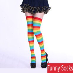 Rainbow Striped Thigh-High Socks