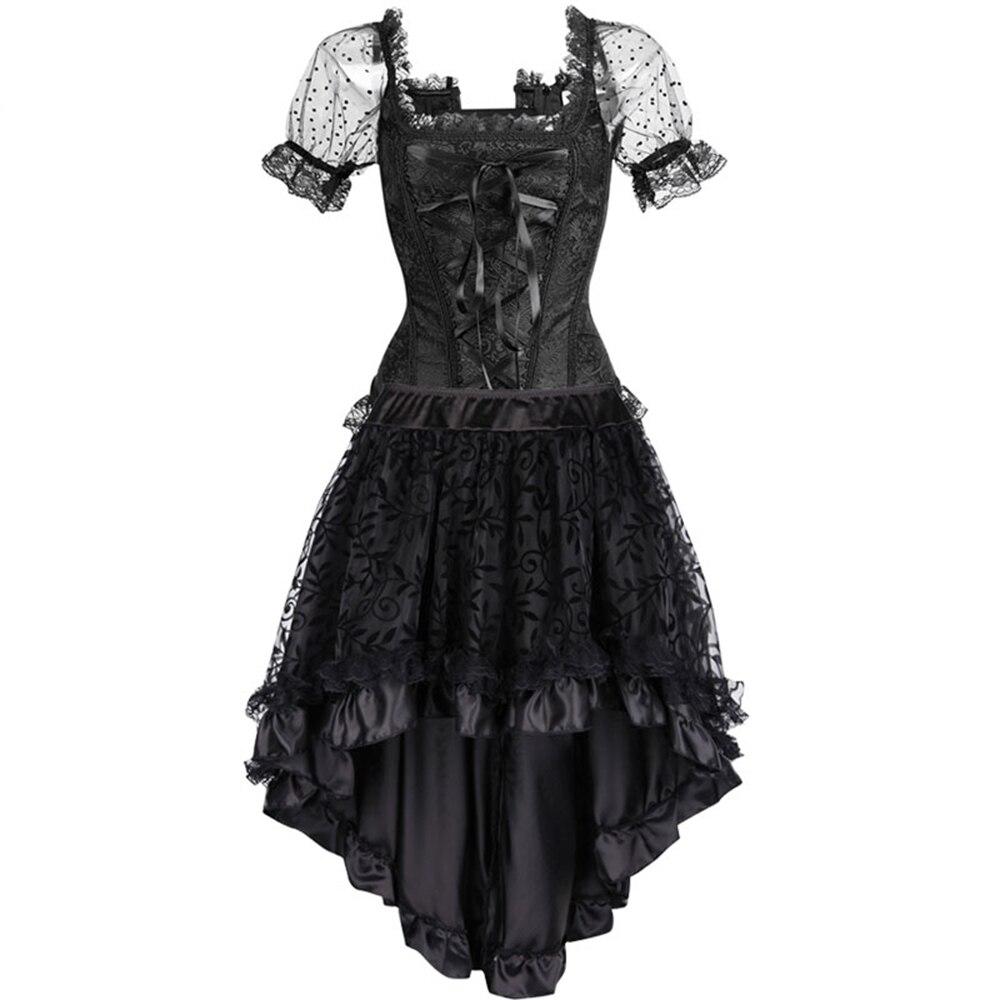 Corset Dress Suit Steampunk Bustier Dresses Retro Vintage Costume Burlesque Summer Clubwear Gorset Top Skirt Set Fashion Elegant