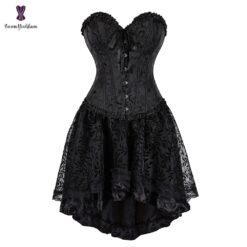 Goth Girl Corset Dress - 810 black with skirt, S