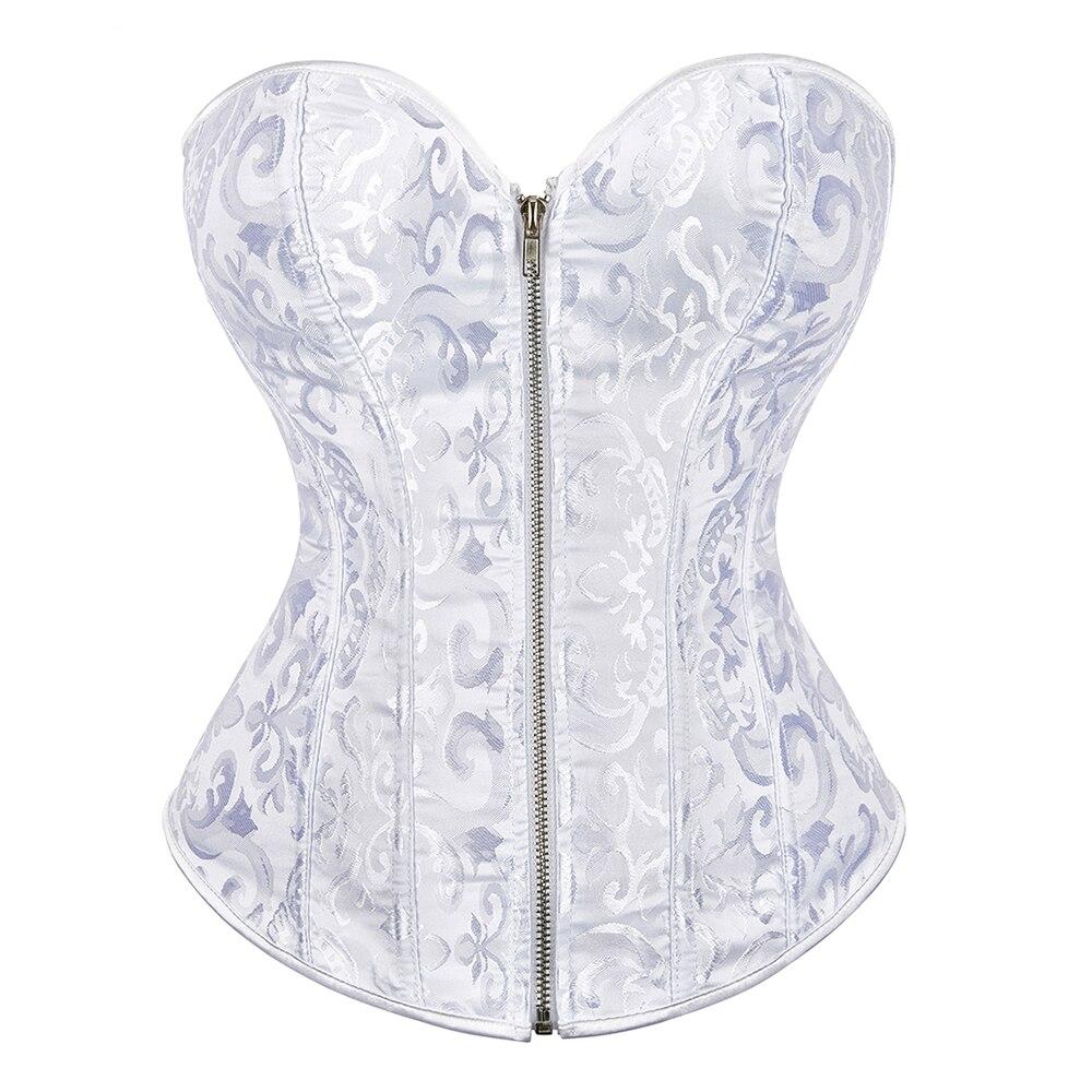 Jacquard Overbust Corset Lace Up Boned Bustier Top Front Zip Korset Gothic Women Slim Corselet Jacquard Overbust Corset Lace Up Boned Bustier Top Front Zip Korset Gothic Women Slim Corselet