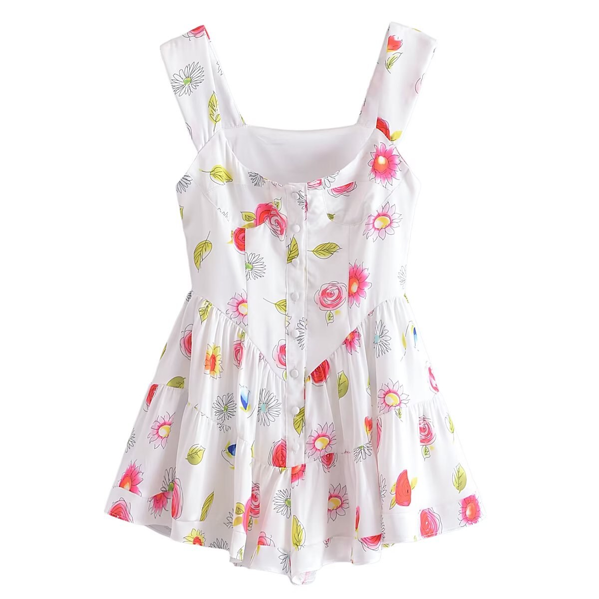 White Floral Ruffle Romper - Image 3