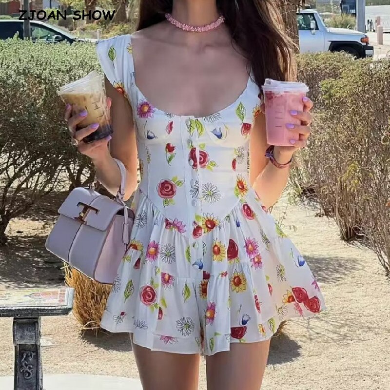White Floral Ruffle Romper