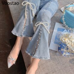 High Waist Bow Bootcut Jeans