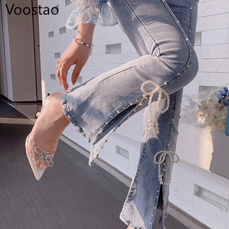 High Waist Bow Bootcut Jeans - Image 4