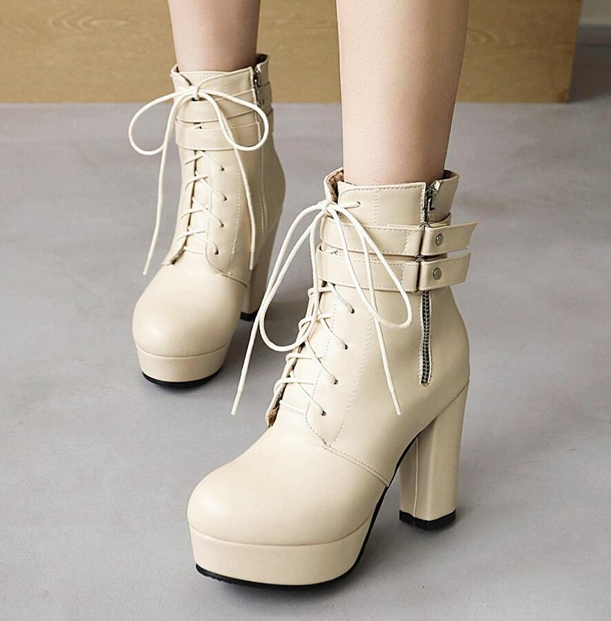 Gdgydh Black Boots Woman Vintage Buckle Casual Lady Boots High Heels Fashion Zipper Sexy Motorcycle Boots For Women Plus Size 46