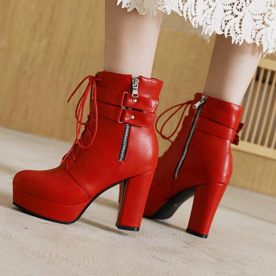 Gdgydh Black Boots Woman Vintage Buckle Casual Lady Boots High Heels Fashion Zipper Sexy Motorcycle Boots For Women Plus Size 46