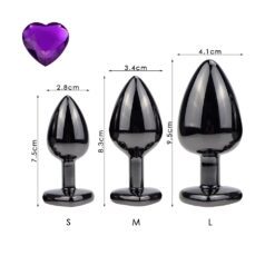 Black & Purple Butt Plug Set - heart SML