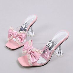 Pearl Bow Transparent Heel Mules