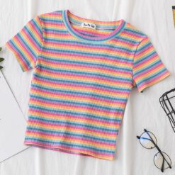 Rainbow Striped Slim Tee