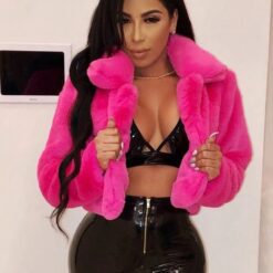 Fashionista Vicki Fur Jacket - Rose Red, M