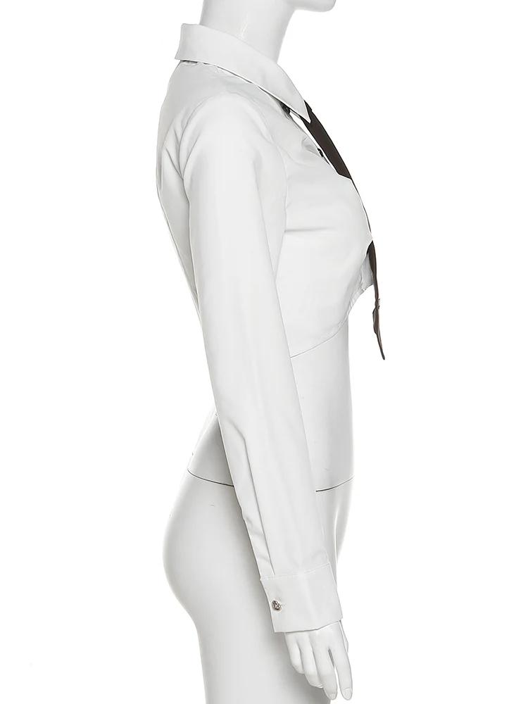 Sylcue Sweet Girl College Style Student All-Match Cool Travel Pure White Neat Women'S Long-Sleeved Button-Down Shirt With Tie Sylcue Sweet Girl College Style Student All-Match Cool Travel Pure White Neat Women'S Long-Sleeved Button-Down Shirt With Tie