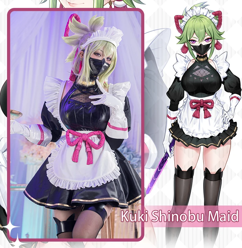 In Stock UWOWO Kuki Cosplay Maid Dress Game Genshin Impact Fanart Kuki Shinobu Maid Cosplay Maid Dress Halloween Costume