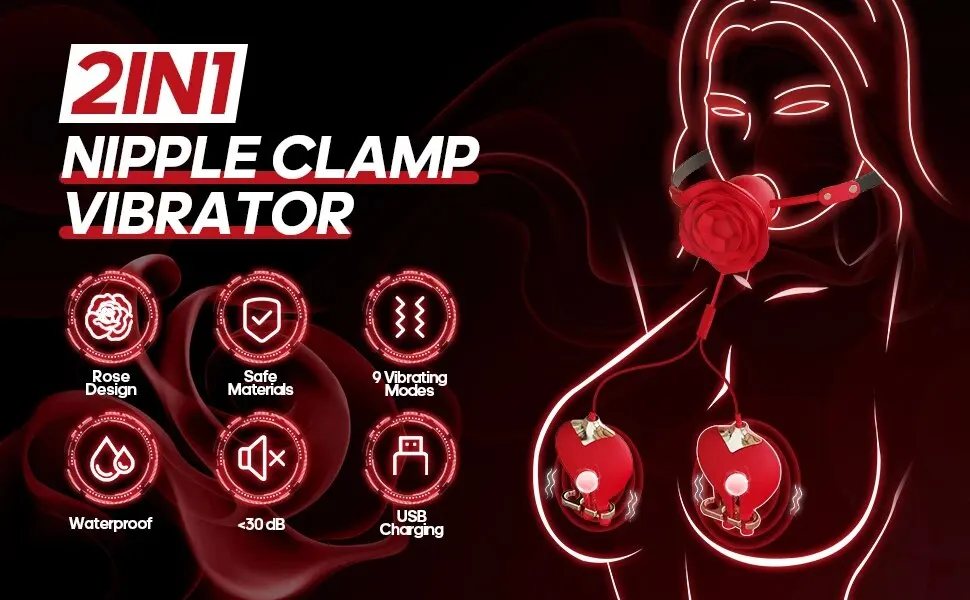 2 in 1 Vibrating Nipple Toys With Detachable Rose Mouth Gag Portable Size Nipple Clamps Stimulator Sex Toys for Women Couples
